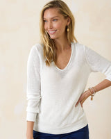Tommy Bahama Cedar Linen Long-Sleeve V-Neck Sweater White