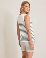 Tommy Bahama Crochet Edge Stripe Sleeveless Linen-Blend Sweater Dark Jade