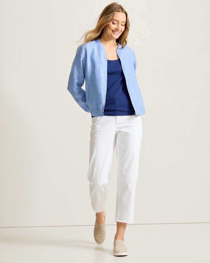 Tommy Bahama Two Palms Linen Bomber Jacket Buccaneer Blue
