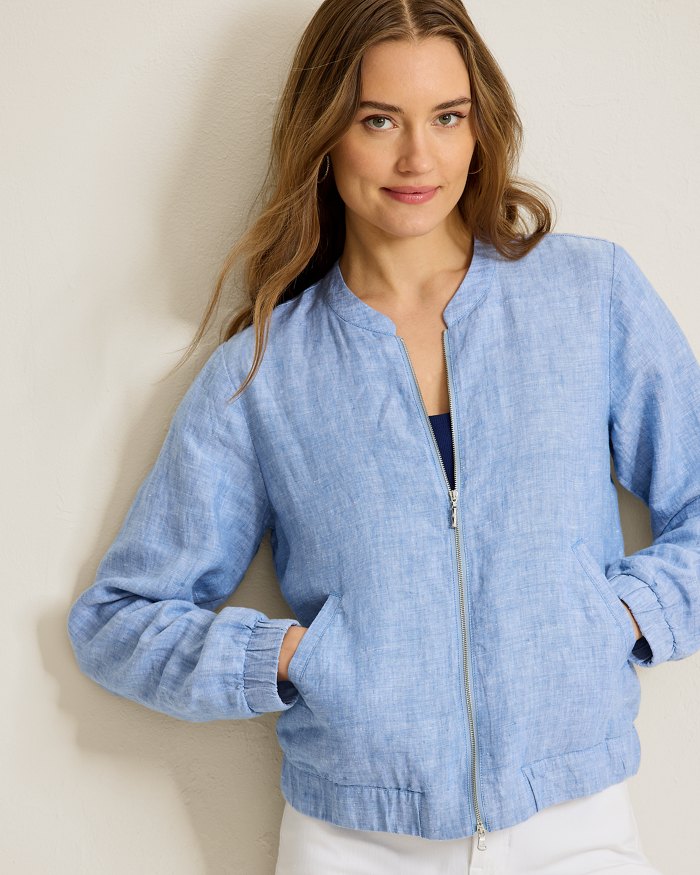 Tommy Bahama Two Palms Linen Bomber Jacket Buccaneer Blue