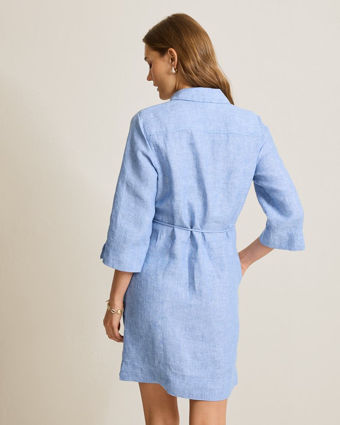 Tommy Bahama Two Palms 3/4 Sleeve Linen Dress Buccaneer Blue
