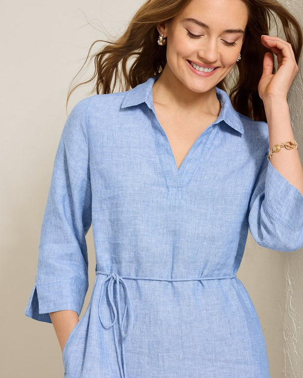 Tommy Bahama Two Palms 3/4 Sleeve Linen Dress Buccaneer Blue