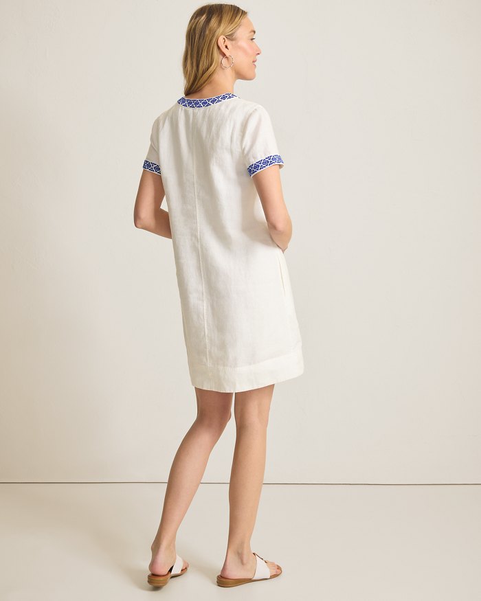 Tommy Bahama Two Palms Coastal Tiles Linen Dress Cobalt Haze