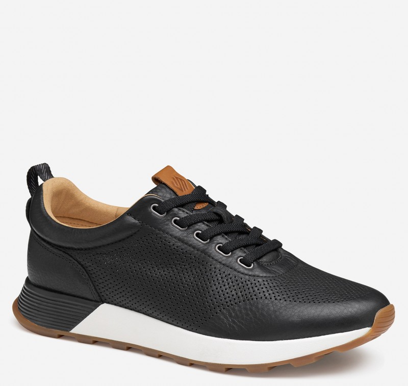 Jonston & Murphy Kinnon Perfed Jogger in Black Full Grain