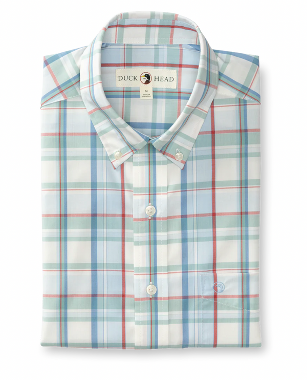 Duck Head Performance Poplin Sport Shirt Carson Plaid in light blue