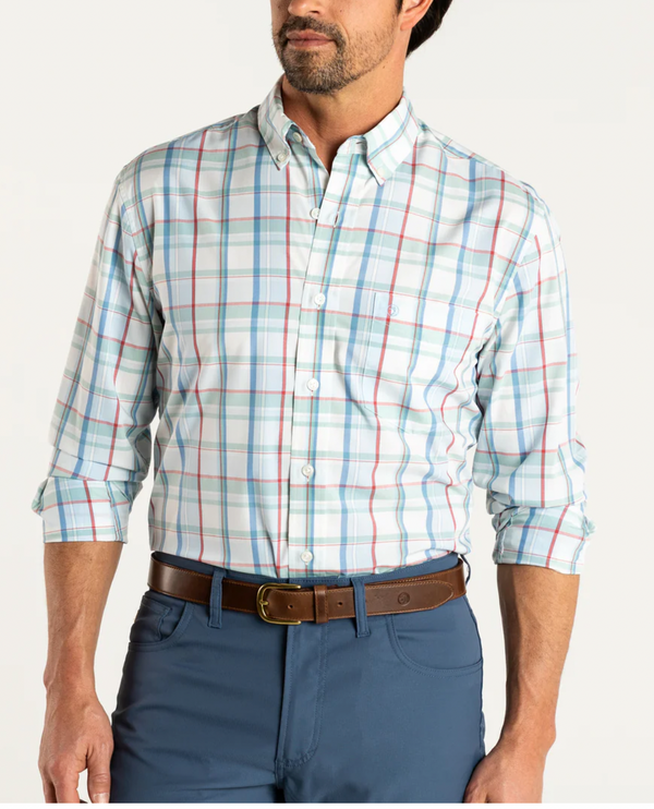 Duck Head Performance Poplin Sport Shirt Carson Plaid in light blue