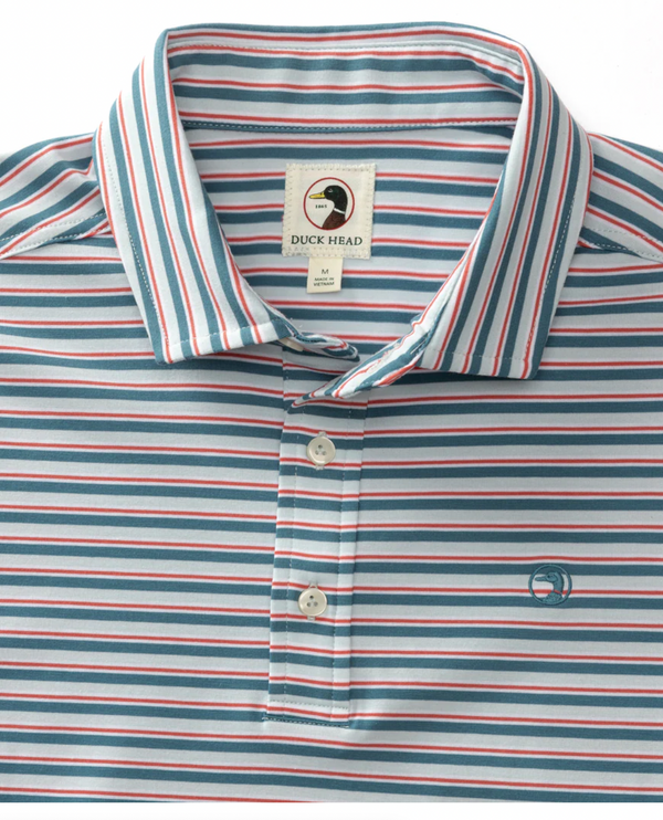 Duck Head Hayes Stripe Performance Polo in Aegean Blue