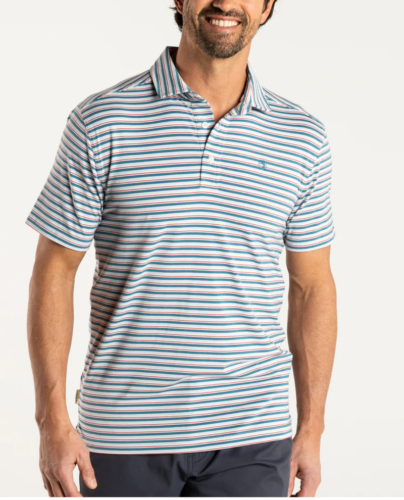 Duck Head Hayes Stripe Performance Polo in Aegean Blue