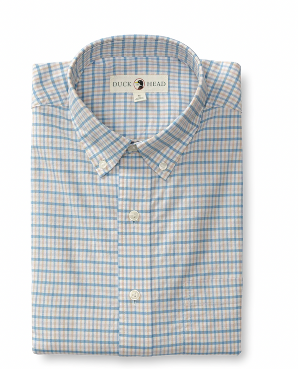 Duck Head Cotton Oxford Sport Shirt Sullivan Plaid in Lure Blue
