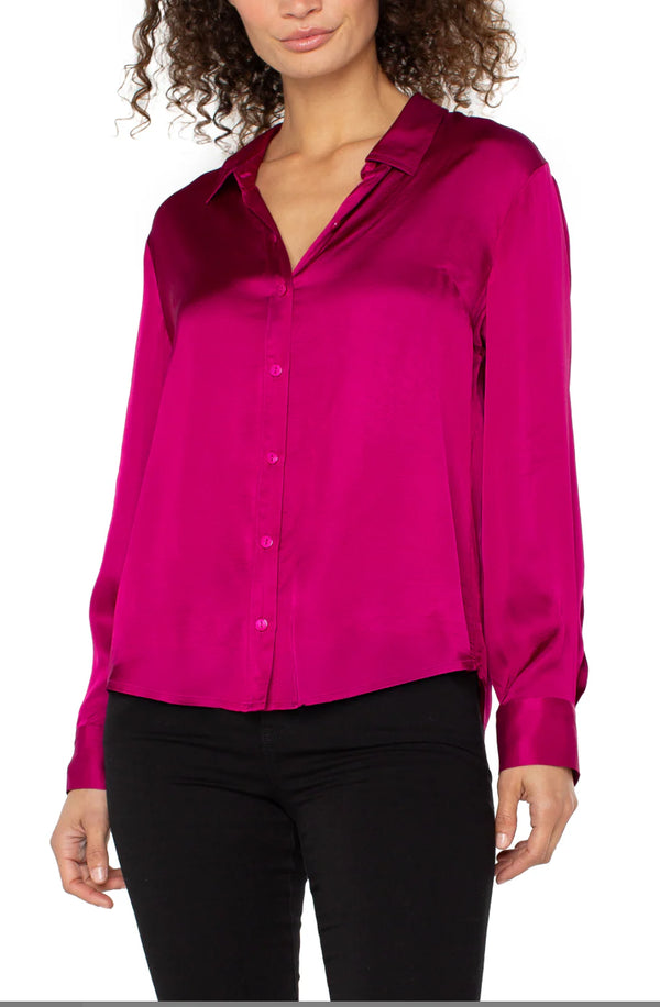 Liverpool Long Sleeve Button Front Woven Shirt Fuchsia Kiss