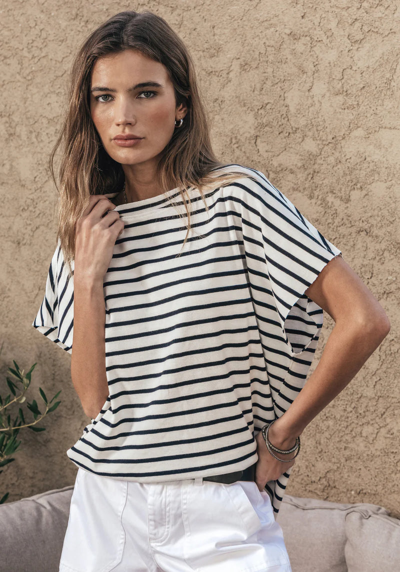 Dylan Spring Stripe Capelet with Raw Edge Black/White