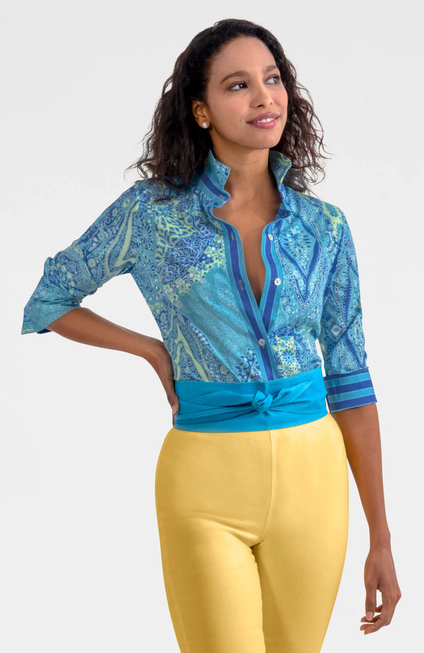 Gretchen Scott Boyfriend Shirt - Grand Bazaar Turquoise