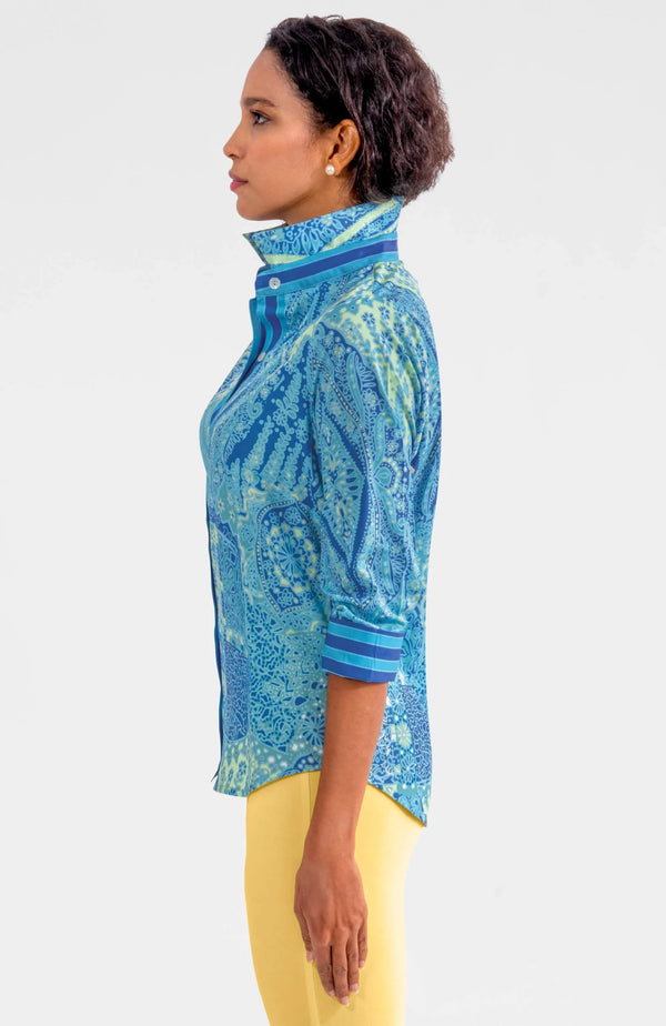 Gretchen Scott Boyfriend Shirt - Grand Bazaar Turquoise