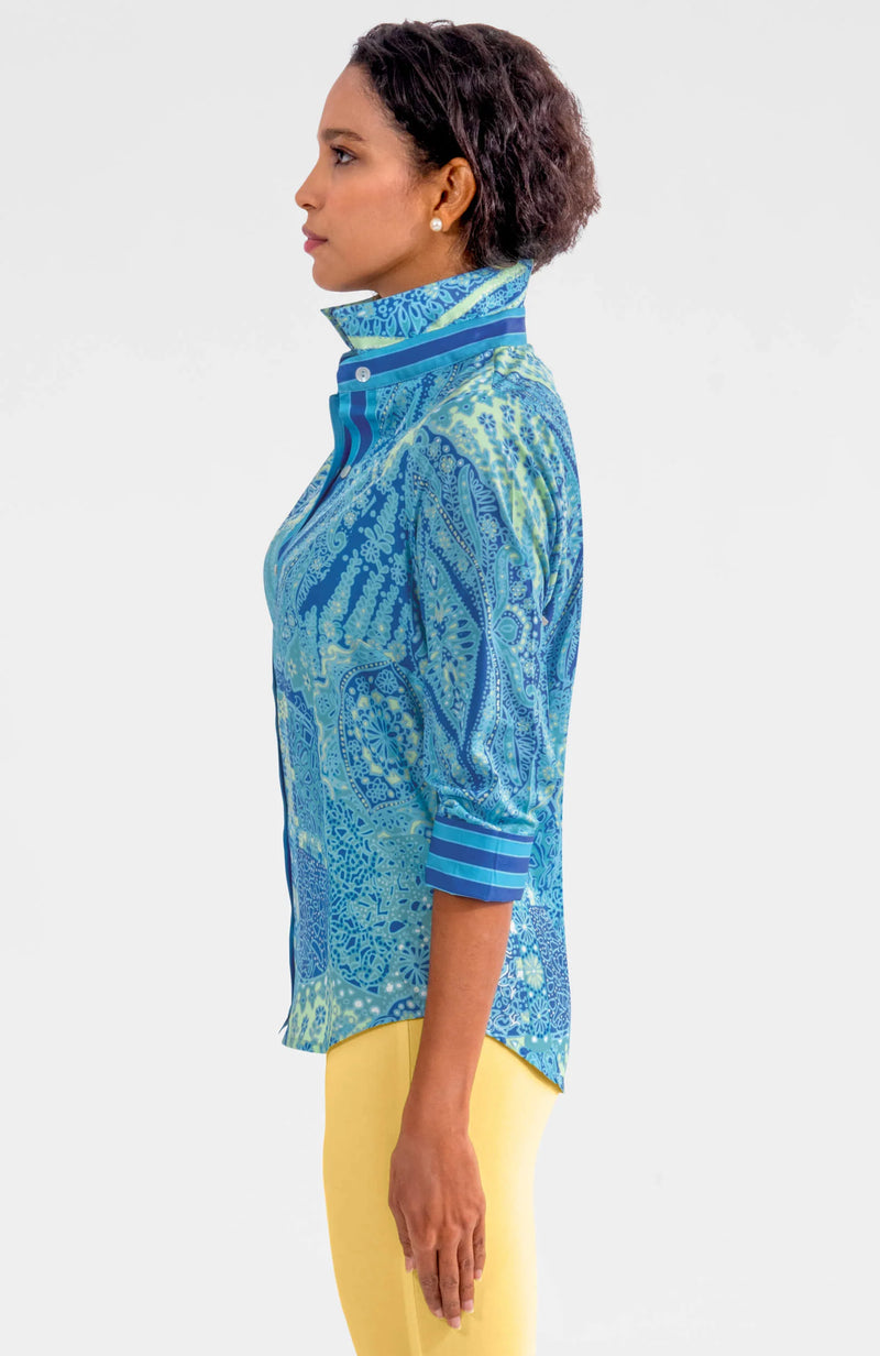 Gretchen Scott Boyfriend Shirt - Grand Bazaar Turquoise