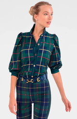 Gretchen Scott Puff Sleeve Top - Plaidly Cooper Green Multi
