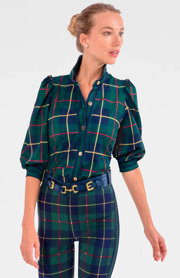 Gretchen Scott Puff Sleeve Top - Plaidly Cooper Green Multi