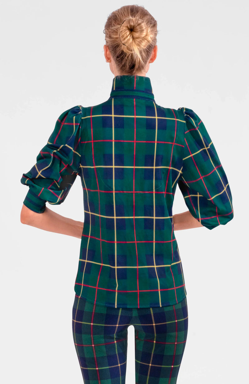 Gretchen Scott Puff Sleeve Top - Plaidly Cooper Green Multi