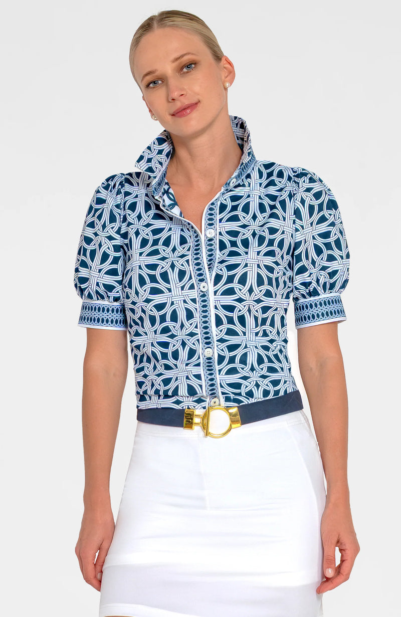 Gretchen Scott Puff Top - Ring Toss Navy