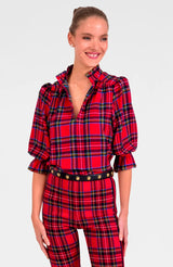 Gretchen Scott Ruffleneck Tunic - Stewart Plaid Red Multi