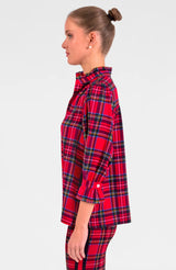 Gretchen Scott Ruffleneck Tunic - Stewart Plaid Red Multi