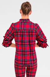 Gretchen Scott Ruffleneck Tunic - Stewart Plaid Red Multi