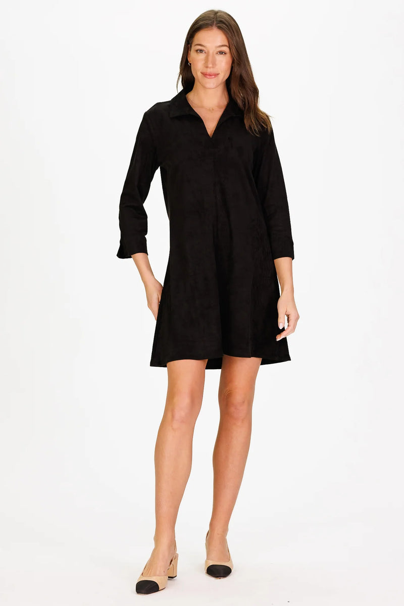 Duffield Lane Victoria Dress Black Stretch Suede