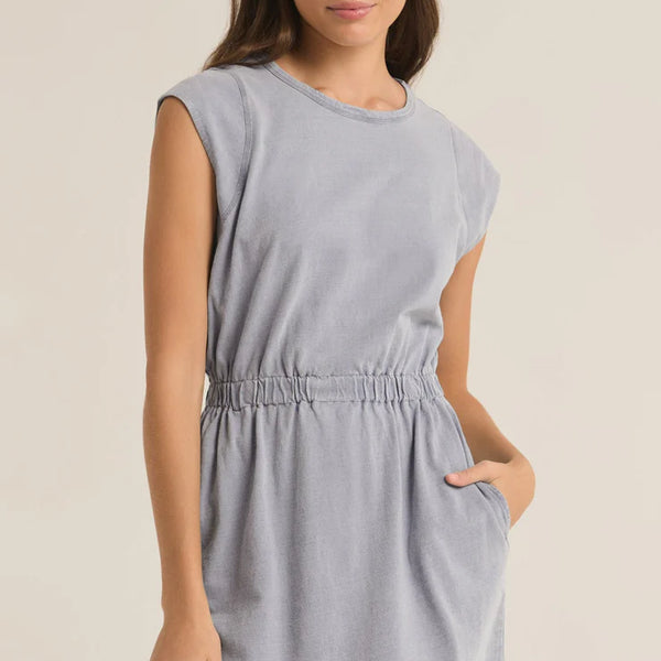 Z Supply Paxton Knit Denim Mini Jersey Dress Washed Indigo