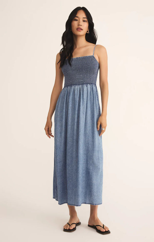 Z Supply Bayside Chambray Midi Dress Medium Chambray
