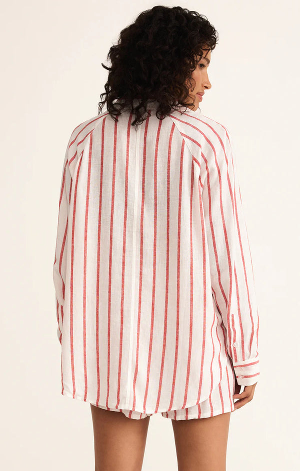 Z Supply Perfect Linen Striped Top Cabana Red