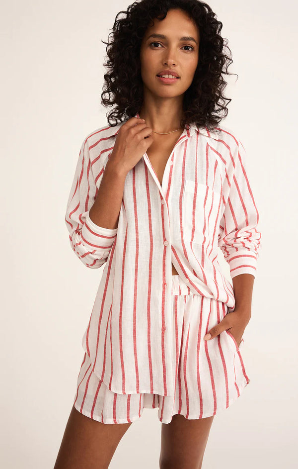 Z Supply Perfect Linen Striped Top Cabana Red