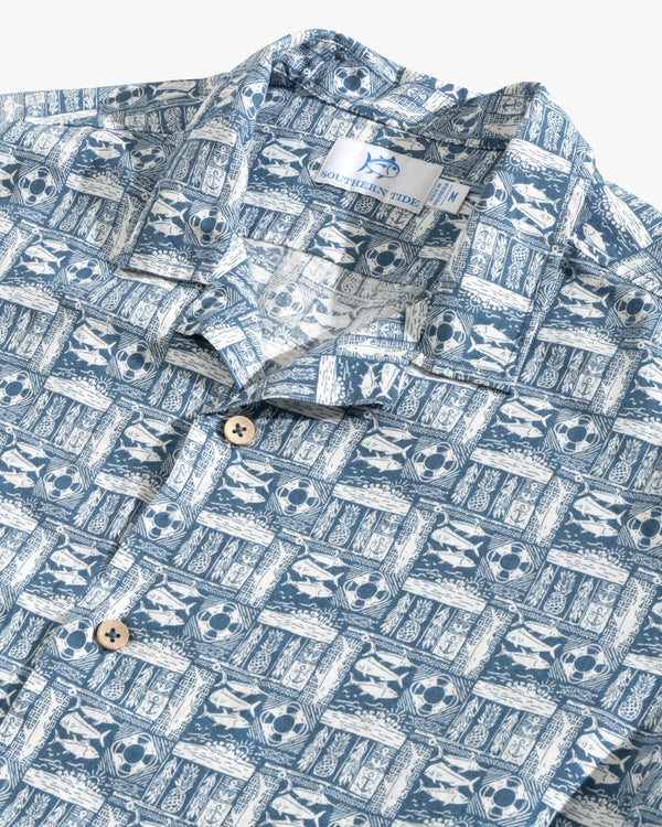 Southern Tide All Inclusive Camp Short Sleeve Button Down Sport Shirt in Aged Denim