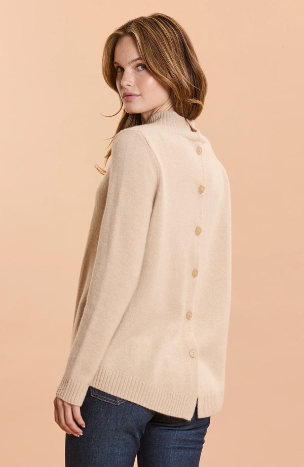Tyler Boe Button Back Cashmere Sweater Almond