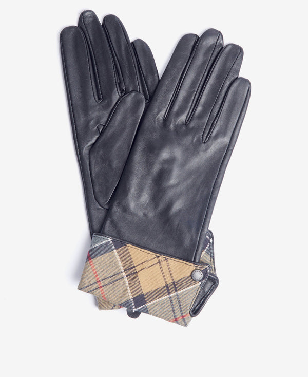 Barbour Lady Jane Leather Gloves Black/Dress Tartan