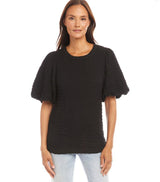 Karen Kane Puff Sleeve Texture Top Black