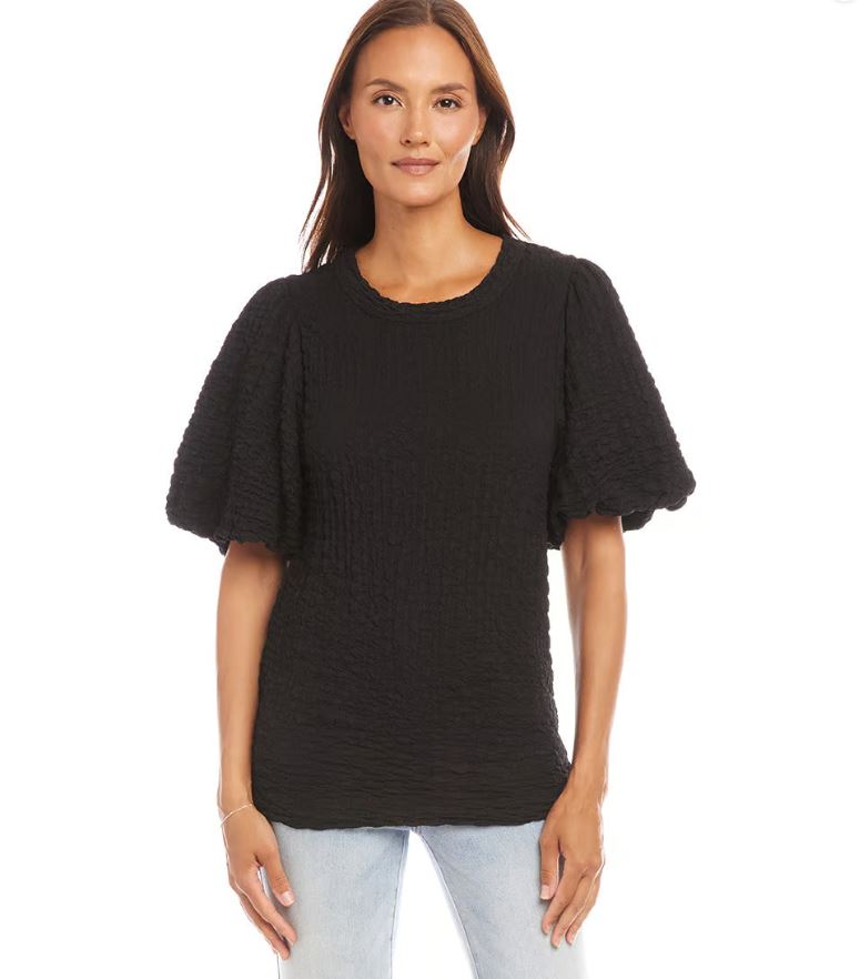 Karen Kane Puff Sleeve Texture Top Black