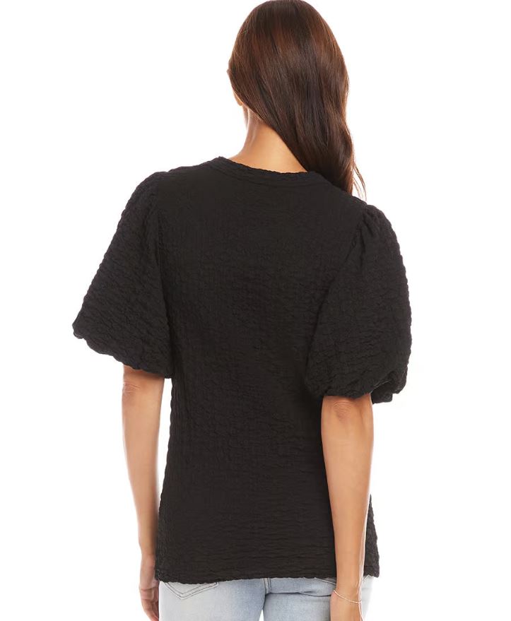 Karen Kane Puff Sleeve Texture Top Black