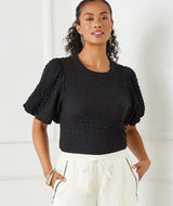 Karen Kane Puff Sleeve Texture Top Black
