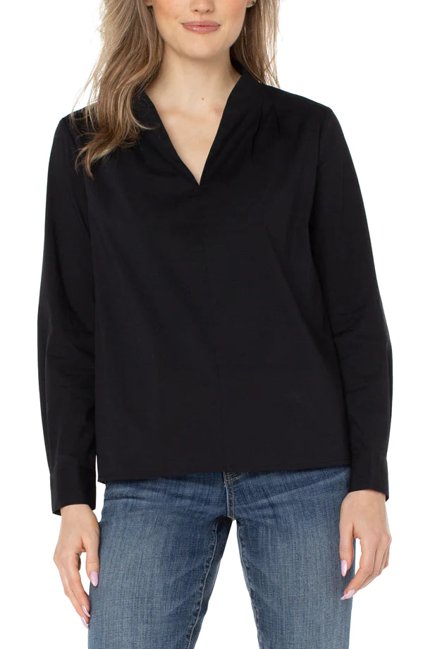 Liverpool V-Neck Long Sleeve Woven Top Black