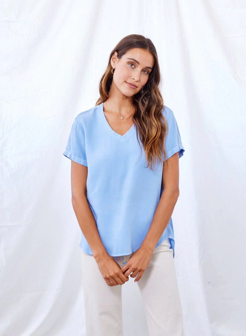 Bella Dahl V-Neck Short Sleeve Tee Blue Oasis