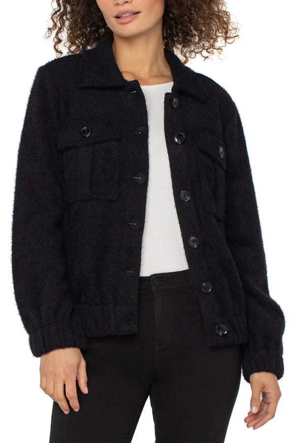 Liverpool Collared Button Down Bomber Jacket Black