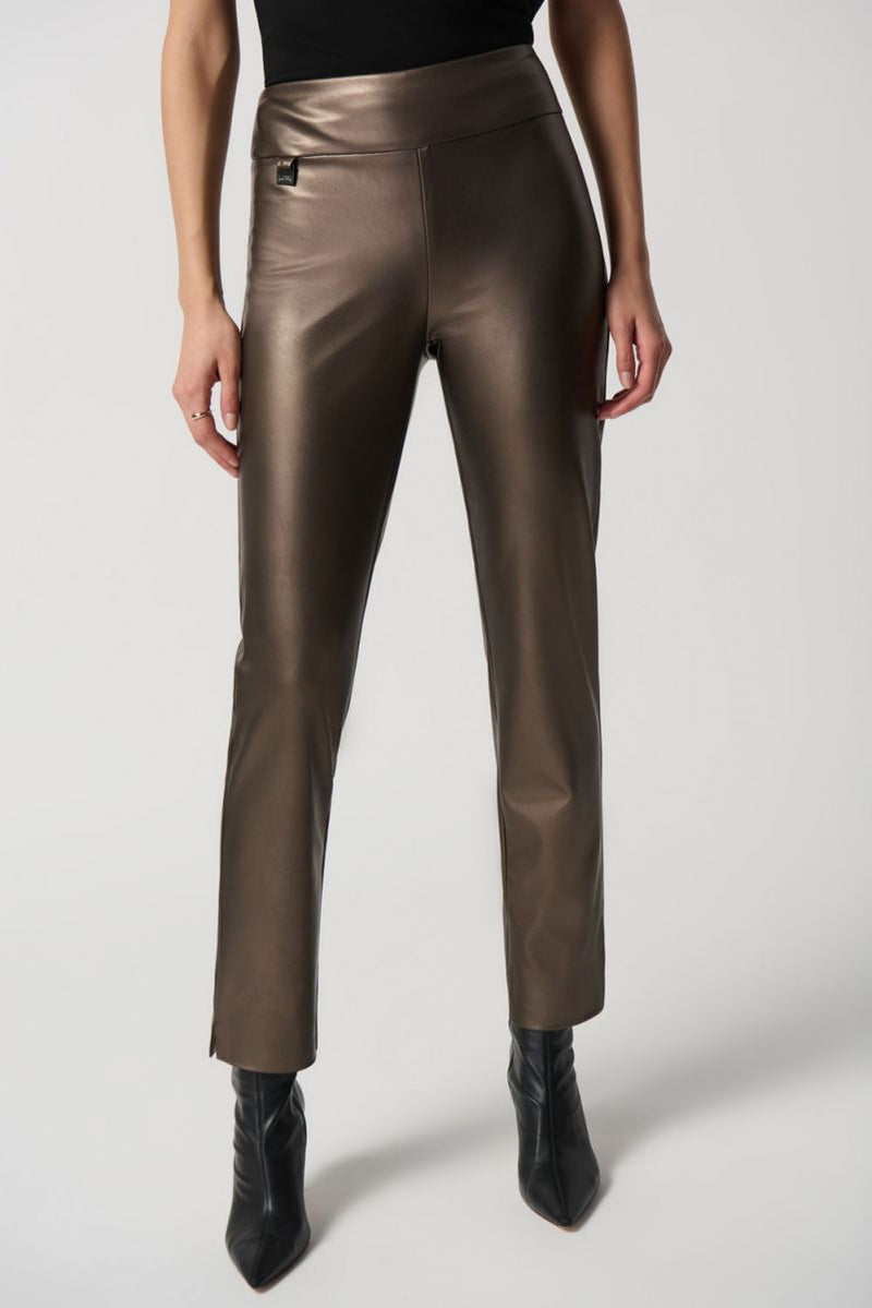 Joseph Ribkoff Bronze Metallic Faux Leather Slim Fit Pull-On Pants Style 234257