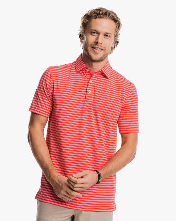 Southern Tide brrr°®-eeze Crawford Stripe Performance Polo Shirt in Fire