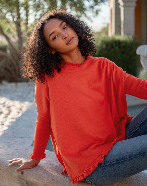 Mersea Catalina Cotton Ruffle Sweater Desert Red