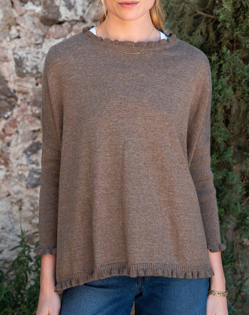 Mersea Catalina Cotton Ruffle Sweater Heathered Taupe