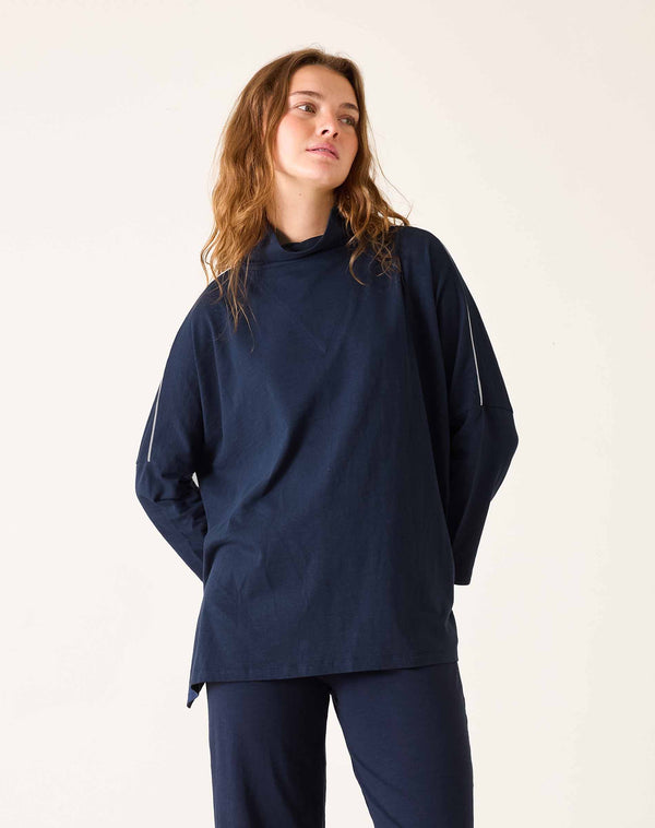 Mersea Catalina Turtleneck Tee Navy/White Piping