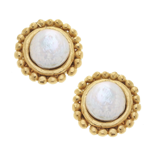 Susan Shaw Dotted Coin Pearl Clip Studs