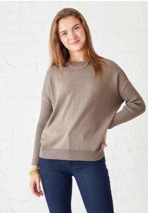 Mersea Coronado Split Back Sweater Hazelnut/Seasalt