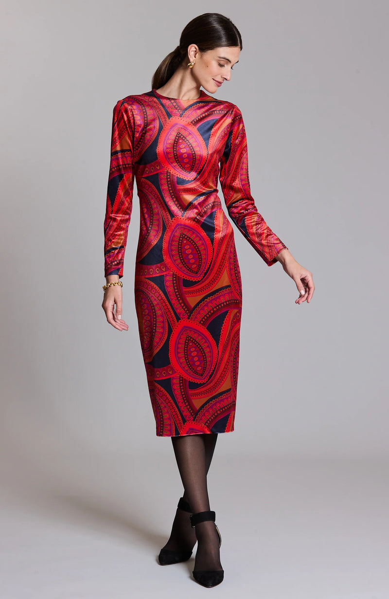 Tyler Boe Dana Paisley Velvet Midi Dress Multi