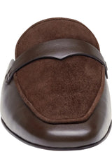 Johnston & Murphy Isabel Penny Loafer Mule in Chocolate Glove Leather