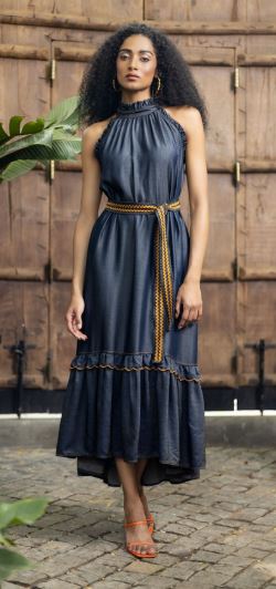 Emily Lovelock Celine Denim Dress Blue